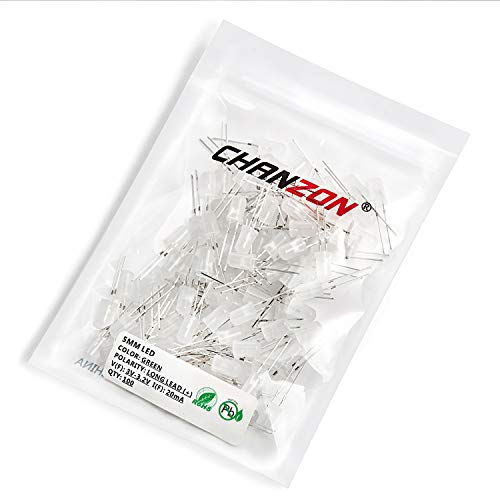 CHANZON 100 pcs 5mm Green Diffused LED Diode Lights(DC 3V 20mA) - color: D) White-green (100pcs)