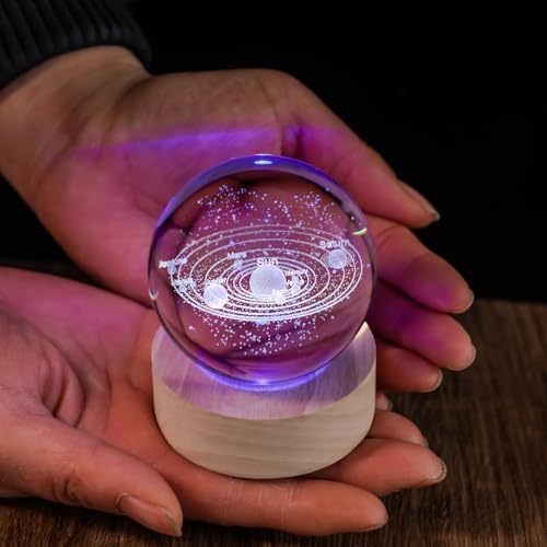 3D Solar System 60mm Crystal Ball Astronomy Universe Gifts 3D Solar System Planets Model Science Space Themed Physics Gifts Night Light lamp for Kids Men Him Science Teacher - style: 3D Solar System