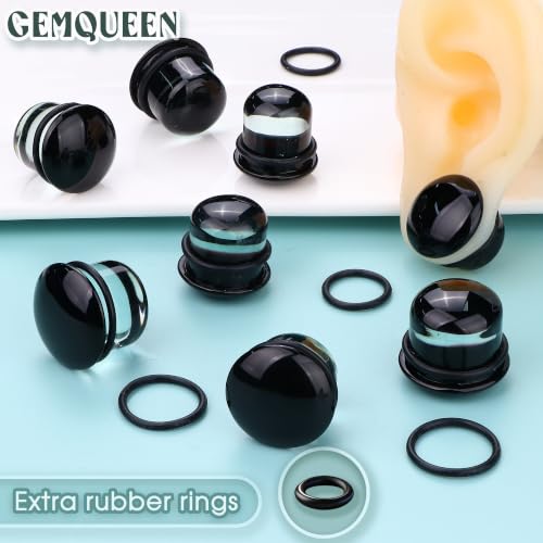 GEMQUEEN 24 Pcs 0.5mm Increments Glass Ear Stretching Kit Hypoallergenic - color: Black, size: 17mm-20mm | 8pcs