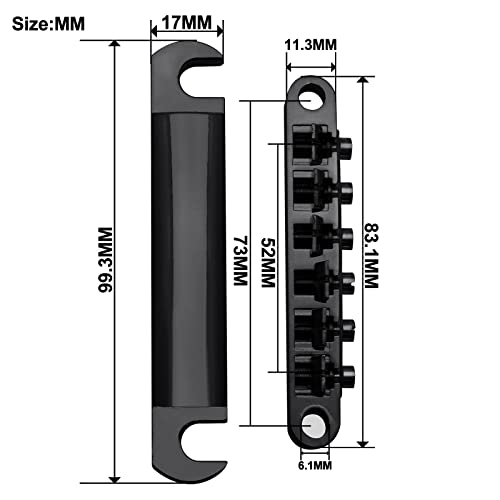 SAPHUE A Set of String Saddle Tune-O-Matic Bridge and Tailpiece with Studs for GB LP Style Electric Guitar (Black) - color: Black