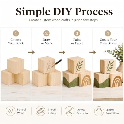 32 Pack Unfinished Wood Blocks, 2 Inch Solid Wood Cubes for Crafts - size: 2 Inch-32Pcs