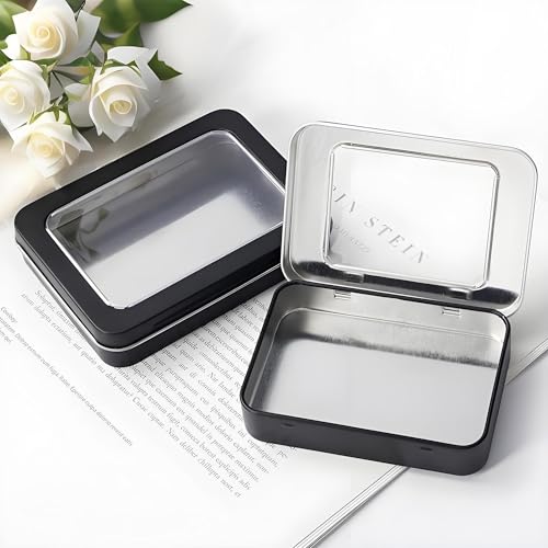 2-Pack Black Window Tin Boxes for Rhinestones - color: Black, size: 2 Pcs Clear Lid 4.5" x 3.5" x 0.9"
