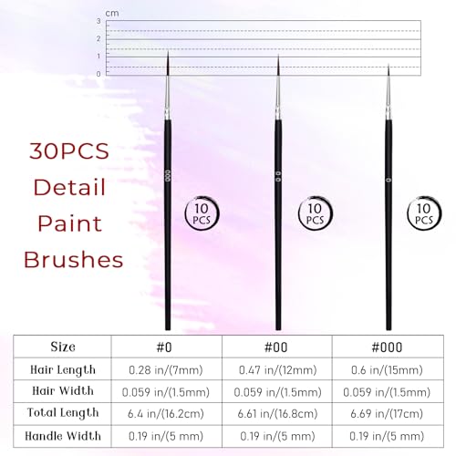 30 Pcs Tiny Detail Paint Brushes Set, Micro Small Paint Brush with 3 Sizes, Mini Miniature Thin Fine Tip Liner Paintbrushes for Nail Art Watercolor Crafts Oil Acrylic Painting Models Detailing Sculpt