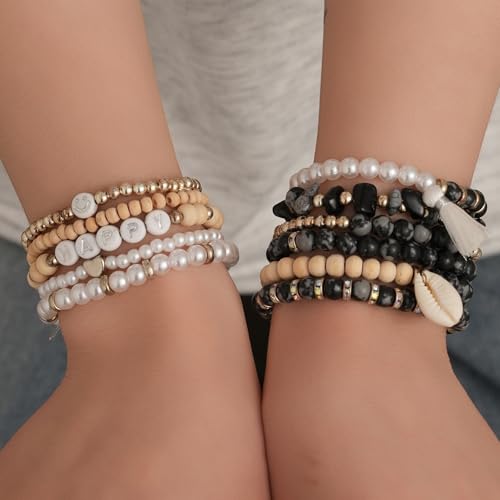 Xylise Jewelry Making Supplies Kit Natural Stone Beads for Irregular Natural Stone with for DIY Craft Bracelet Necklace Earrings for Adults (Black White) - color: Black White