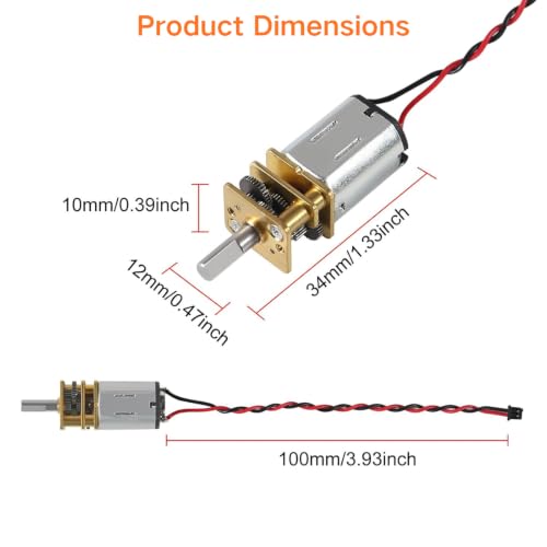 4Pcs Mini Micro N20 Gear Moto, DC 3V-6V Slow Speed Full Metal Gearbox - color: with Terminal