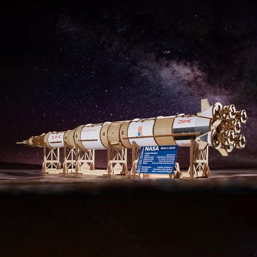 UGEARS NASA Saturn V 3D Puzzles for Adults - Wooden Model Kits for Adults Model Rocket Full Kit Space Shuttle Model Aerospace Engineering Gifts Brain Teaser, Hobby Set
