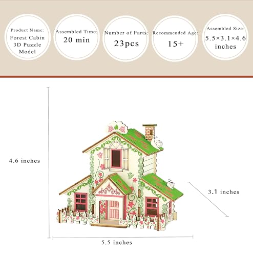 Log Cabin Mini House 3D Wooden Puzzle Building Kit for Adults Teens