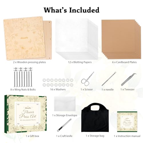 Aboofx Extra Large Flower Press Kit for Adults, 15"x 15" 6 Layers Wooden Flowers Pressing for DIY Easter Theme Pressed Flowers Art, Big Flower Preservation Kit for Frame Bookmark Resin Craft Projects - size: 15"x 15" 6 Layers