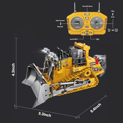 Remote-Controlled Bulldozer, a 9-Channel Toy Bulldozer, 2.4GHz, with Lights and Sound Effects, is The for Children Aged 6-11 and up - color: Bulldozer