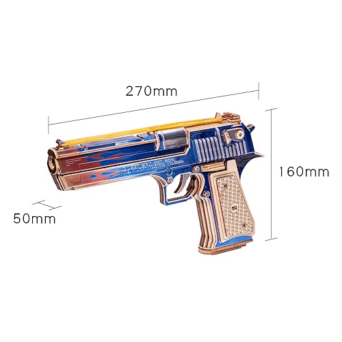 MU Wooden Puzzle for Adult Desert Eagle-Blue Flame Wood Rubber Band Gun Building,Toys 3D Metal Puzzles Model Kits, Handgun DIY Kits Xmas Birthday Gifts Desk Decor - color: Desert Eagle-Blue Flame