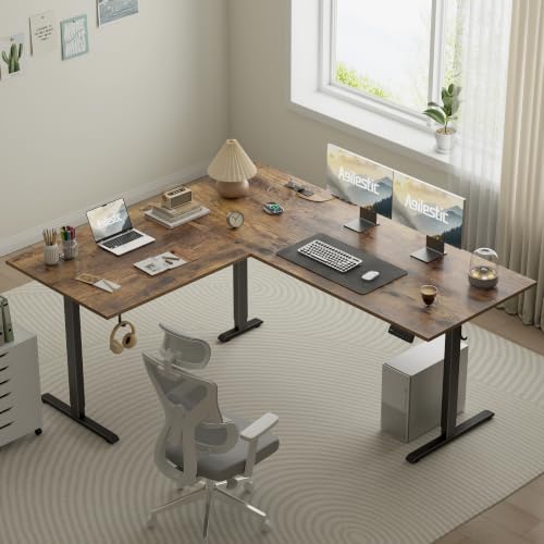 Agilestic 63x55 Inch L Shaped Electric Standing Desk, Corner Workstation, Rustic Brown - color: Basic-rustic Brown, size: 63x55 Inch