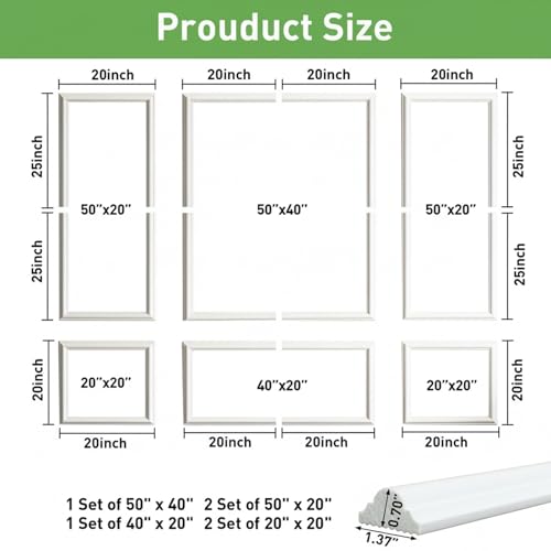 Peel and Stick Wall Molding, 3 Set Pre-Cut & Paintable Wainscoting Panels - size: 40" x 50"