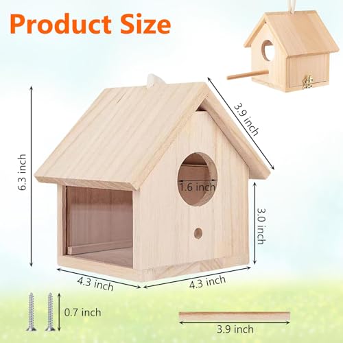 Tfwadmx 2PCS Wooden Bird House Transparent Outdoor Bird House Hanging Nests Box Garden Patio DIY Decorative for Wren Swallow Sparrow Hummingbird Finch Throstle