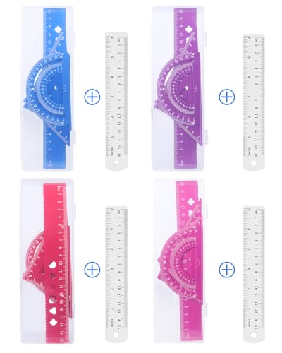 Honagu Triangular Ruler Set, 4+1Pieces Aluminum Alloy Ruler, Metal Drafting Ruler, Geometric Protractor for Students, School Office Supplies (Purple, 20cm) - color: Purple