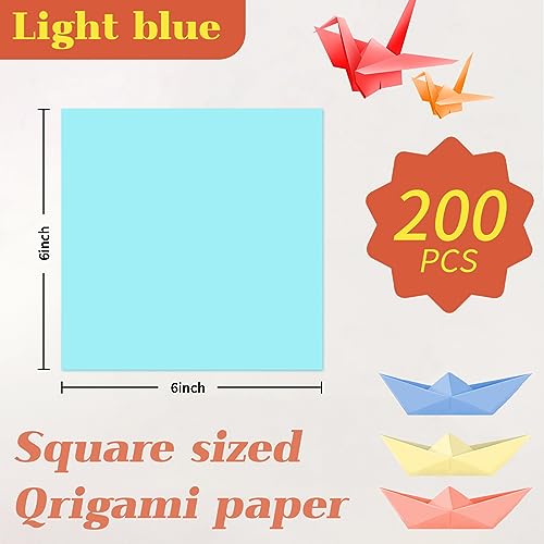 200 Sheets of Light Blue Origami Paper,6x6 inch Double Sided Color Kit for Kids,Colored Paper Kit Gifts for Beginners - color: 6x6 Blue