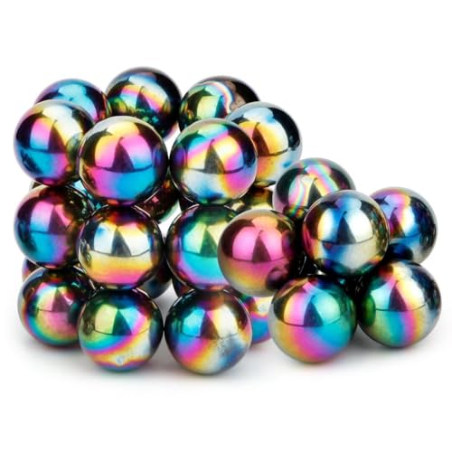 Dilabnba 28PCS Rainbow Hematite Magnetic Stones Fidget Toy for Adults, Men Women Magnetic Hand Roller Office Desk Toys for Gifts, Science Kit Rare Earth Magnets with Fiber Case