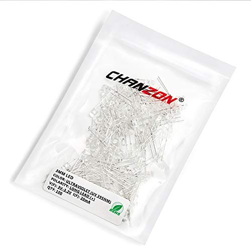 CHANZON 100 pcs 3mm Purple UV LED Diode Lights (DC 3V 20mA) - color: I) Uv 395nm, size: 3mm Round Top