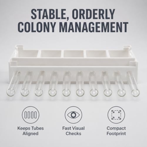 Stackable Ant Farm Formicarium with 10 Test Tubes, White Plastic Base, 5 Compartments, 15mm/18mm Tube Options (15 mm Test Tubes) - size: 15 mm test tubes