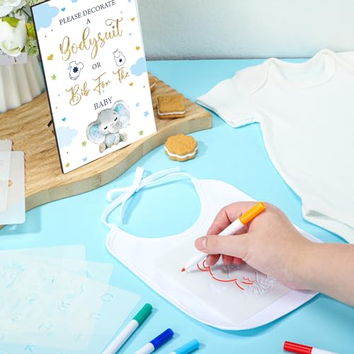 Panitay 100 Pcs White Baby Bodysuits Bibs Kit 25 Guests, Elephant - style: Elephant