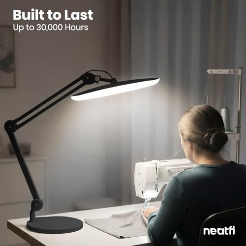 Neatfi XL 2200 Lumens 24W LED Desk Lamp - 4-Level Dimmable Task Light | Home Office, Crafts & Workbench | 20-Inch Wide Head (Black, Non-CCT with Base) - color: Black, size: Non-CCT with Base