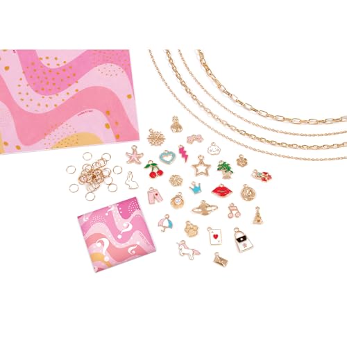 Make It Real: Handful of Charm - 70 pc DIY Jewelry Set, 4 Chain Lengths, Design & Create, Charm Necklace & Bracelet Craft Kit, Girls & Kids Age 8+