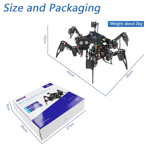 Freenove Big Hexapod Robot Kit for Raspberry Pi 5 4 B 3 B+ Zero 2 W, Walking, Self Balancing, Face Recognition, Ultrasonic Ranging, App Control, Camera, Servo (Raspberry Pi NOT Included)