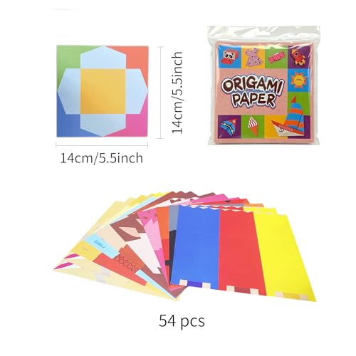 Origami Kit for Kids Ages 5-8 8-12, Origami Paper with Guiding Book, 54 Sheets Paper with 27 Patterns, DIY Art and Craft Supplies for Beginners and Children