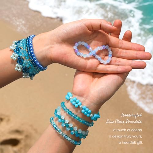 1200PCS 6mm Blue Glass Beads for Bracelets, 24 Colors Crystal Beads Bracelets Making Kit and Jewelry Making, Round Blue Ocean Sea Beads for Friendship Bracelets Earring Necklace DIY Crafts - color: Blue Peace