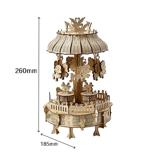 3D Wooden Puzzle Carousel Architectural Model Kit for Adults - style: Animal Carousel