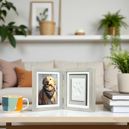 Pearhead Pet Paw Print Photo Frame and Clay Imprint Kit, Distressed Gray - color: Distressed Wood Pawprint Desk Frame