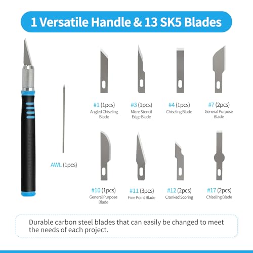 Precision Hobby Knife Set with 13 Blades - Craft and Exacto Knife Set for Art, Scrapbooking, Architecture Modeling, Crafting, Stenciling, Scoring - Versatile Art Knife Tool (Blue) - color: Blue