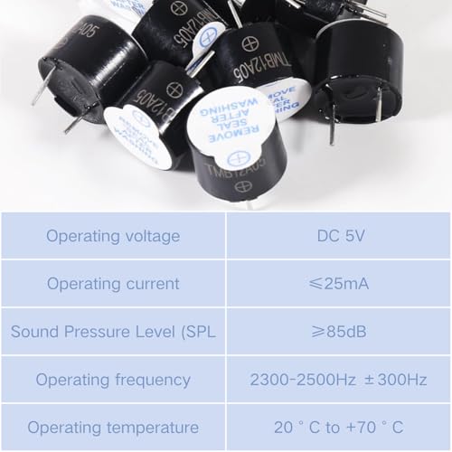 20PCS Active Buzzer, 85dB Mini Electromagnetic Alarm Buzzer, Loud 5V Electronic Alarm Magnetic Long Continuous Beep for Arduino DIY Projects Smoke Detector Alarm, 25mA Low Current Consumption - color: 12x9.5MM, Active Buzzer