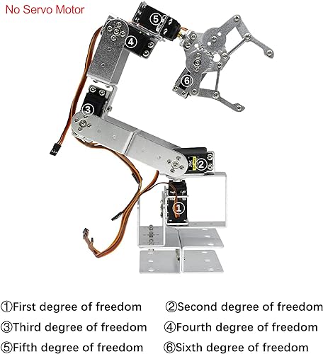 diymore Robotic Arm Kit Silver ROT3U 6DOF Aluminium Robot Arm Mechanical Robotic Clamp Claw Kits No Soldering Required (Unassembled Parts Without Servos)