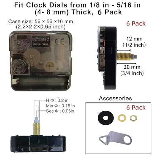 EMOON 6 Pieces Clock Mechanism Replacement Kit with 9 Pack Clock Hands, Silent Sweep Clock Motor Kit Battery Operated for Clock Repair DIY Replacement, Custom Clock - size: Total Shaft Length 3/4 in