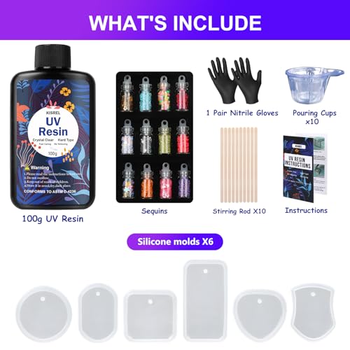 KISREL 100g UV Resin Jewelry Making Kit, Resin with Molds - size: 100g