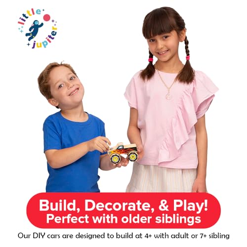 Little Jupiter DIY Wooden Kits w/Stickers - Kids Building Kit - Stem Toys for Ages 4-7 - Wood Crafts for Kids - Woodworking Kits (Monster Truck 1 & Race Car) - size: Race Car & Monster Truck #1