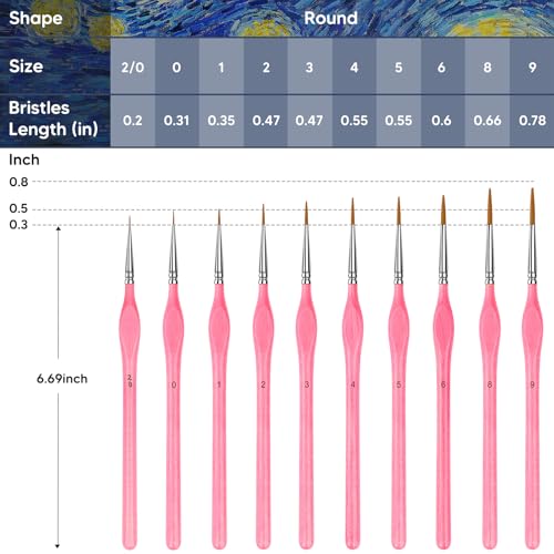10Pcs Miniature Detail Paint Brushes Triangular Wood Handle Set - color: Pink, size: 10