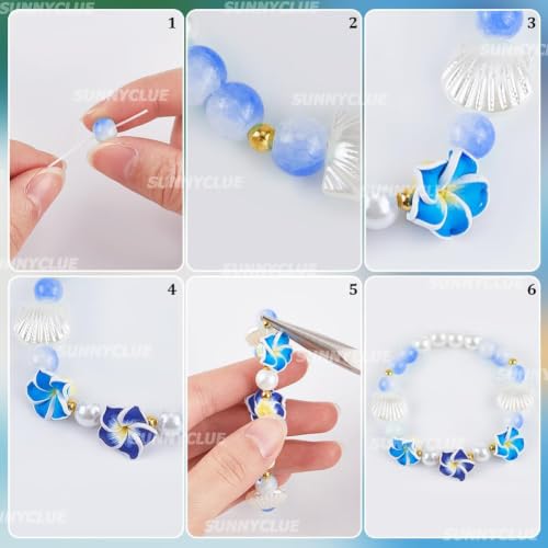 SUNNYCLUE 1 Box 174Pcs DIY 6 Sets Bracelet Making Kit Plumeria Flower Beads Polymer Clay Beads Summer Ocean Hawaiian Shell Bead Imitation Pearl Beads for Jewelry Making Kits Adult Women Gifts Supplies - style: Plumeria Flower 1