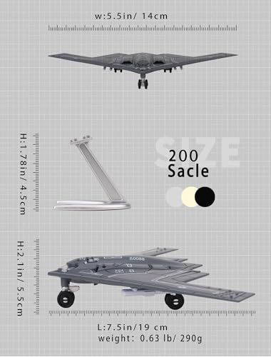 B2 Stealth Bomber Model Fighter Jet Plane Toy, USAF 1/200 Spirit, 22 Piece Snap Together Model Kit with Stand STEM Military Aircraft Collectible Birthday Gift for Adults Boys - color: B2-1/200