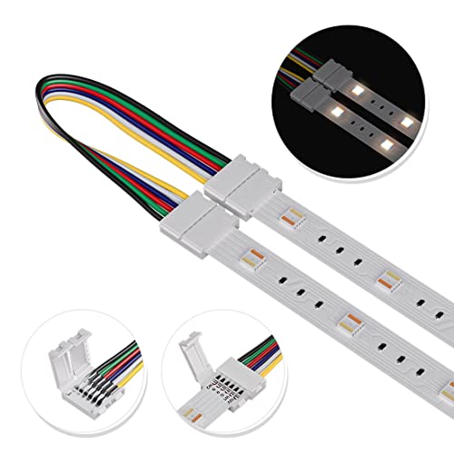 BTF-LIGHTING 5PCS 6Pin 12mm Wide Dual End with 15cm Long Cable LED Strip Solderless DIY Connector Adapter Conductor for RGBCCT RGBWW LED Flexible Strip Light - size: Dual End Connector (Pack of 5)