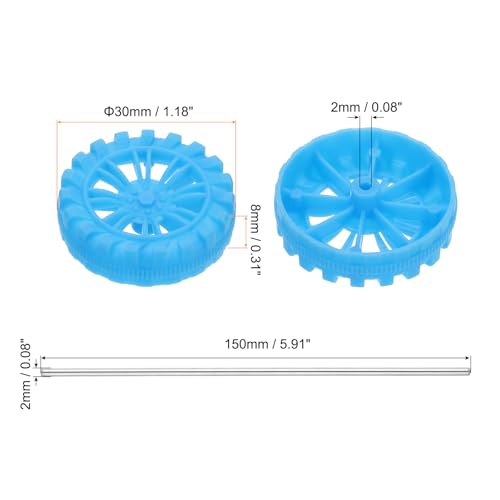 MECCANIXITY 30pcs Toy Car Tires 30mm OD, 8mm Thick, RC Model Car Wheels with 2mm OD x 150mm Long Shaft for Craft Project Hobby, Blue - color: Blue, size: 30mmx8mm 2mmx150mm