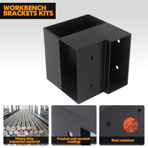 Heavy Duty Workbench Bracket Kit - 8 Pcs Steel 3-Way Right Angle Corner Brackets for DIY Custom Workbench, Shelving, Work Table, Fits 2x4 (Actual 1.5"x3.5") Wood