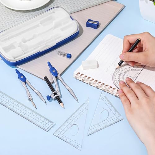 Zonon 10 Pcs Math Geometry Set for Student Compass Protractor, Dark Blue - color: Dark Blue