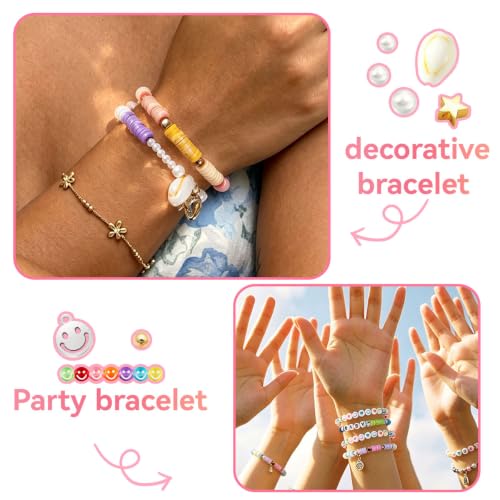 torbers 6000 Pcs Clay Beads Bracelet Making Kit, 24 Colors 6mm Flat Preppy Polymer Beads with Charms, Letter Beads and Elastic Strings, DIY Jewelry Making Set for Friendship Bracelets