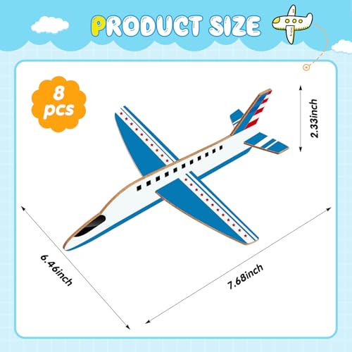 Gejoy 8 Pack Wooden Airplane Kit for Kid Balsa Wood Model Airplane Toy Bulk