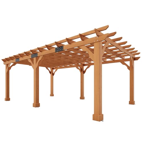 AMERLIFE 12x20 FT Outdoor Wooden Pergola, Large Solid Cedar Wood Gazebo Kit with Slatted Roof Design, Heavy-Duty Frame for Backyard, Patio & Garden, Red-Brown Finish - size: 12x20 FT