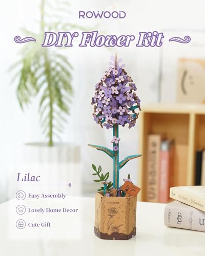 rowood 3D Puzzles for Adults,Mother's Day Wooden Artifical Flower Craft Kit,DIY Botanical Collection Building Toy Set,Valentine's Day/Thanksgiving Day/Christmas/Birthday Gift -Lilac - style: Lilac