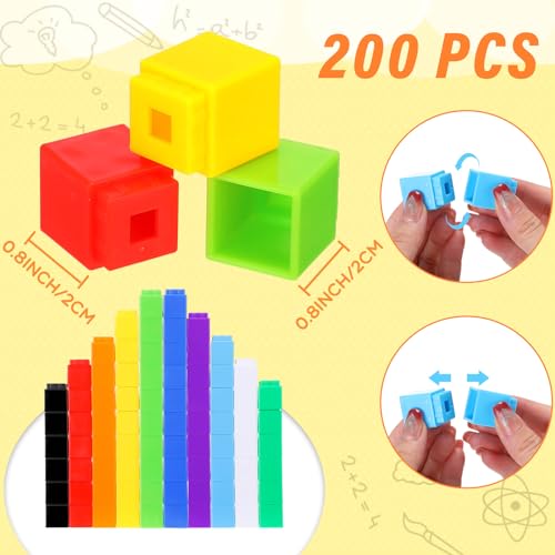 Jenaai 200 Pieces Linking Cubes for Math Counting Cubes, Plastic Counting Blocks, Colorful Math Manipulatives Classroom Learning Supplies for Preschool Activities Boy Girl(Simple Style) - style: Simple Style