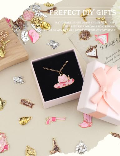 YETOOME 60pcs Western Cowboy & Cowgirl Charms for Jewelry Making, Antique Silver Gold Enamel Pendants Hat Boot Horse Cactus Trinkets for Bracelet Necklace Earrings Keychain(4 colors)