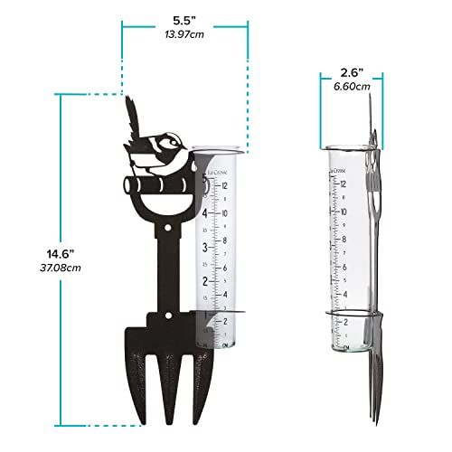 La Crosse 704-98937-INT Bird and Shovel Metal Garden Rain Gauge with 5" Glass Tube - color: Hammered Bronze